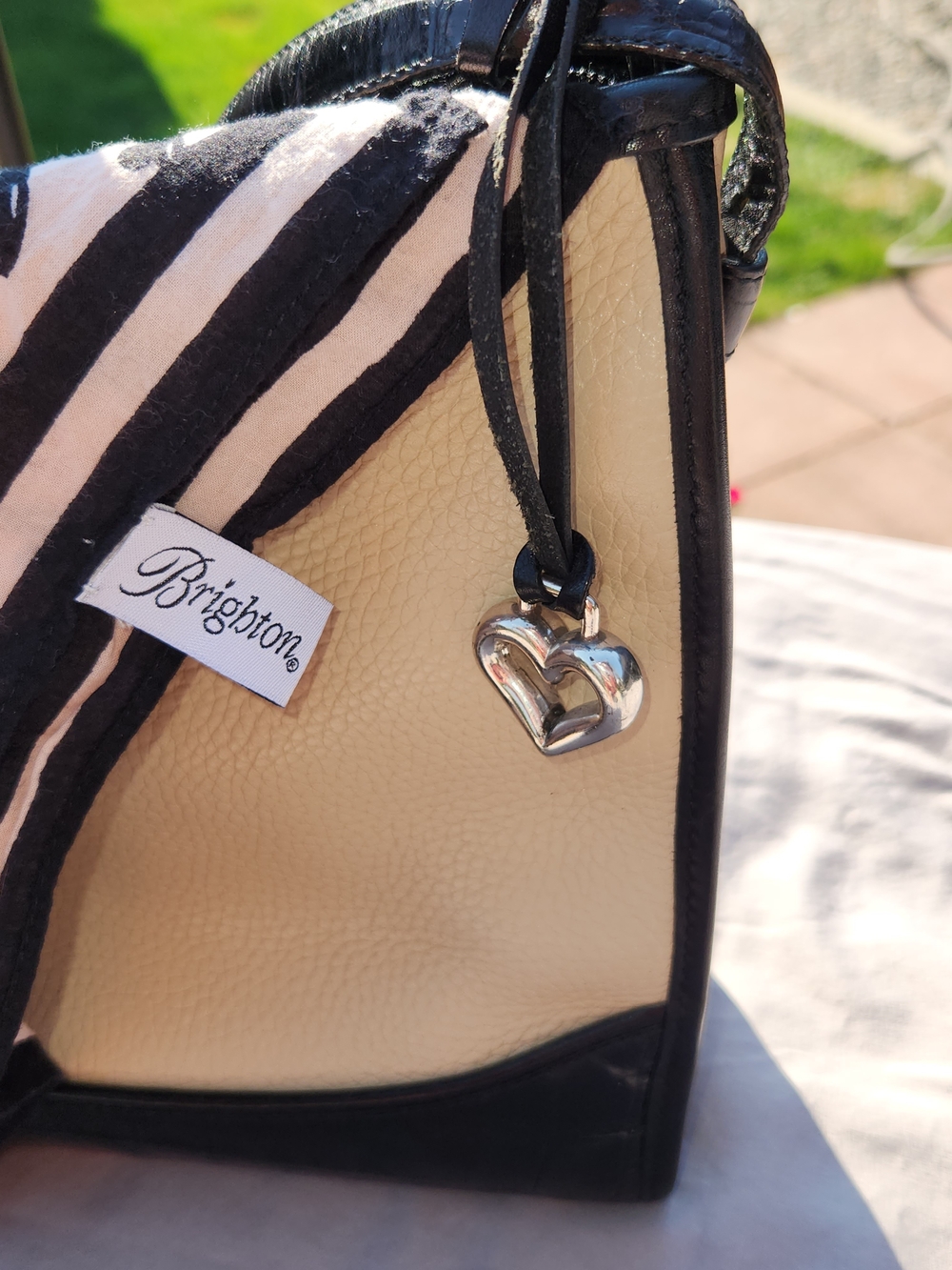 Brighton 3fer Cream and Black Shoulder Bag With Small Scarf And Heart Earrings - Picture 15 of 16